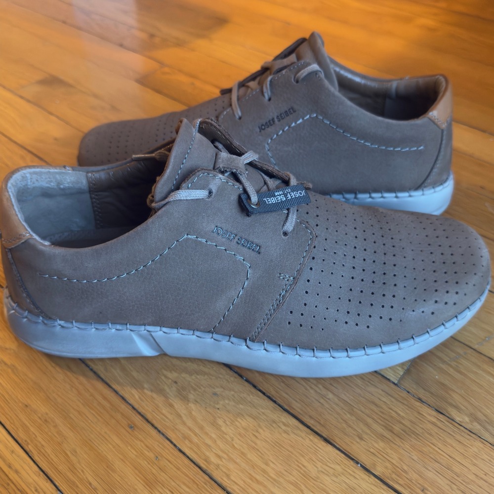 Josef Seibel Mens Taupe‎ Leather Perforated Lace Up Oxford Sneakers Shoes